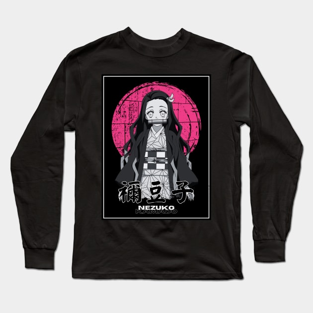 Nezuko's Allure: Vintage Grayscale with a Fuchsia Grunge Twist IKIGAISEKAI Long Sleeve T-Shirt by IKIGAISEKAI